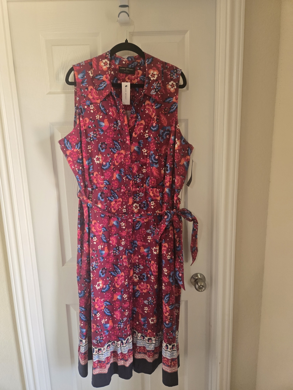 Lane Bryant Pink Floral Sleeveless Maxi Dress with Blue Accents